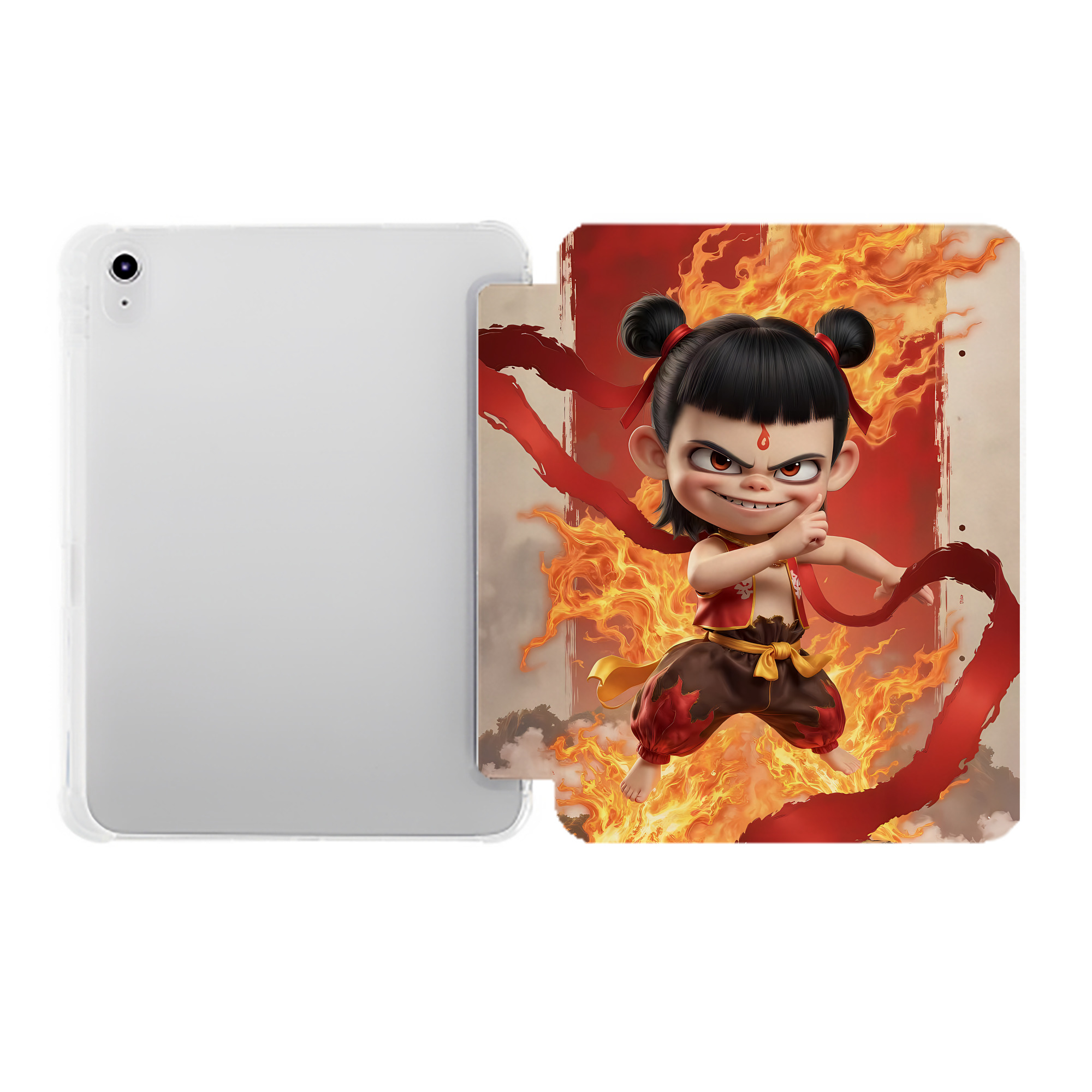（画像用） Ne Zha 2 ナタ 魔童の大暴れ IPad ケース ペン収納付き 三つ折りスタンド PUレザー×シリコン 対応機種9.5/10.5/10.9インチ